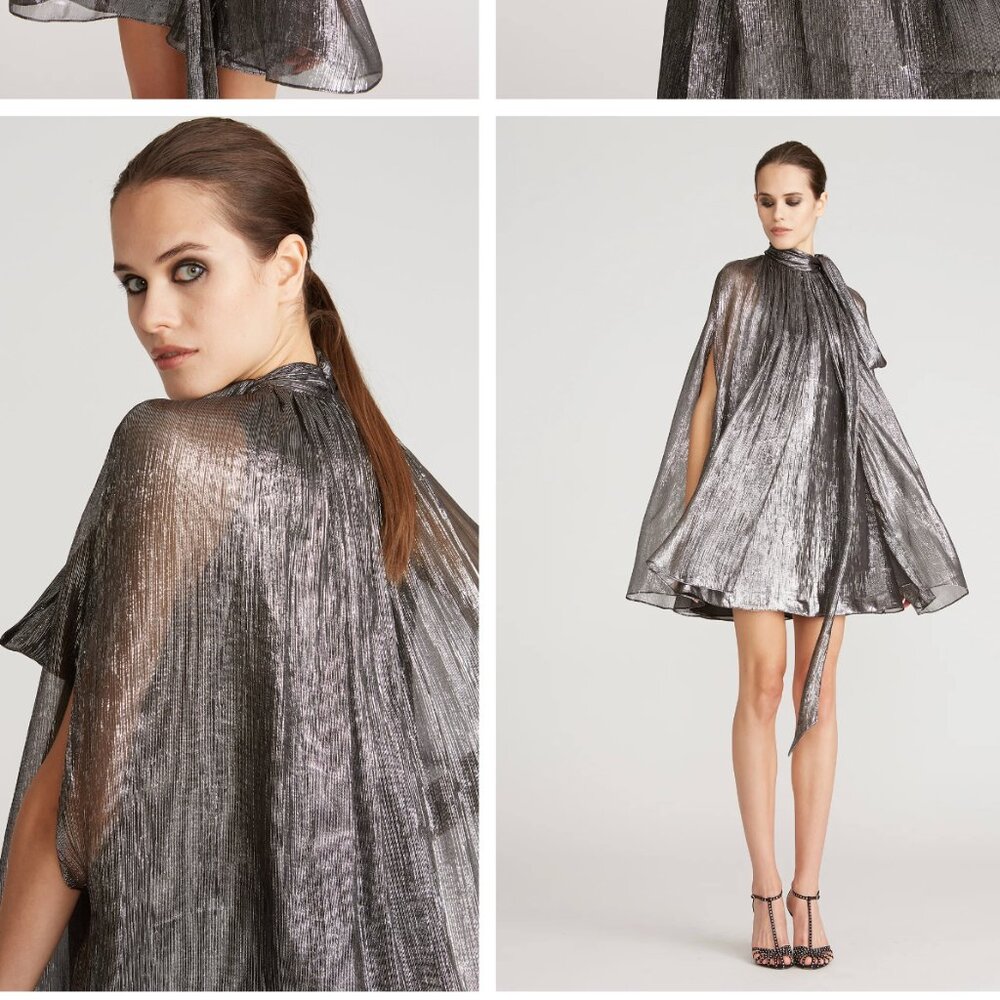Halston | OPHELIA LUREX CHIFFON DRESS | Silver cape dress